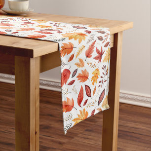 Autumn Fall Leaves Terracotta Brown Boho Pattern  Long Table Runner