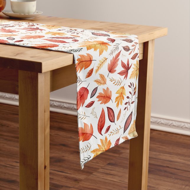 Autumn Fall Leaves Terracotta Brown Boho Pattern  Long Table Runner (In Situ)