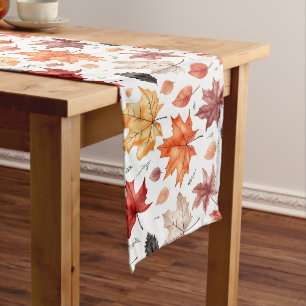 Autumn Fall Leaves Terracotta Brown Boho Pattern Long Table Runner
