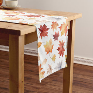 Autumn Fall Leaves Terracotta Brown Boho Pattern Long Table Runner