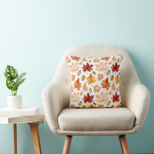 Autumn Fall Leaves Terracotta Brown Boho Pattern  Throw Pillow