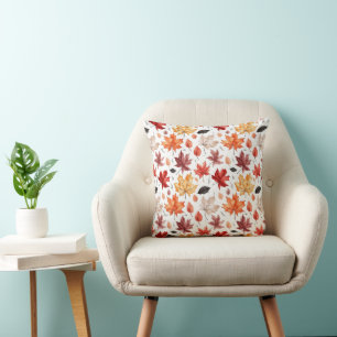 Autumn Fall Leaves Terracotta Brown Boho Pattern  Throw Pillow