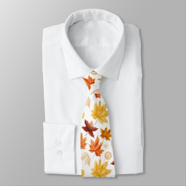 Autumn Fall Leaves Terracotta Brown Boho Pattern  Tie (Tied)