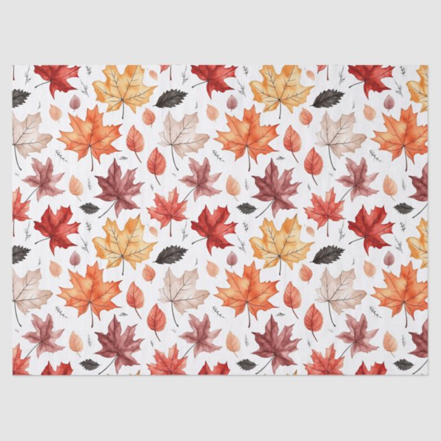 Autumn Fall Leaves Terracotta Brown Boho Pattern  Tissue Paper (Front)