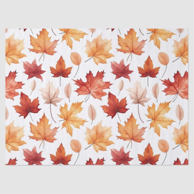 Autumn Fall Leaves Terracotta Brown Boho Pattern  Tissue Paper (Front)