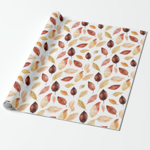 Autumn Fall Leaves Terracotta Brown Boho Pattern  Wrapping Paper