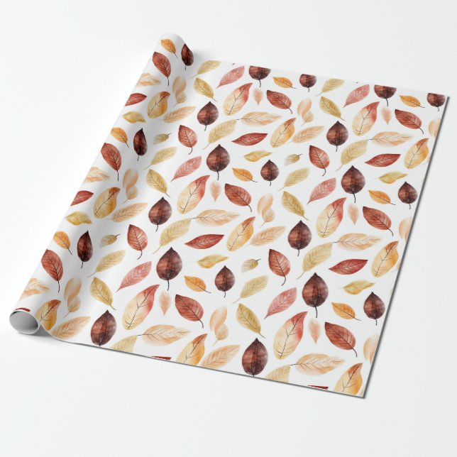 Autumn Fall Leaves Terracotta Brown Boho Pattern  Wrapping Paper (Unrolled)