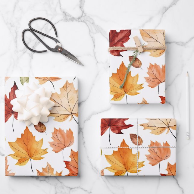 Autumn Fall Leaves Terracotta Brown Boho Pattern  Wrapping Paper Sheet (Front)