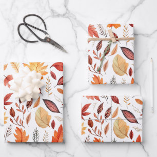Autumn Fall Leaves Terracotta Brown Boho Pattern  Wrapping Paper Sheet