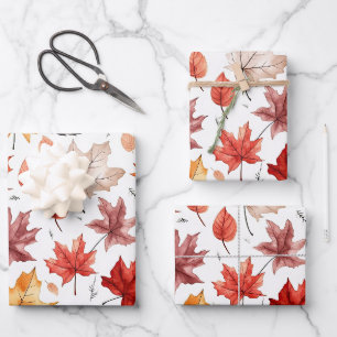 Autumn Fall Leaves Terracotta Brown Boho Pattern  Wrapping Paper Sheet