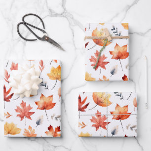 Autumn Fall Leaves Terracotta Brown Boho Pattern  Wrapping Paper Sheet