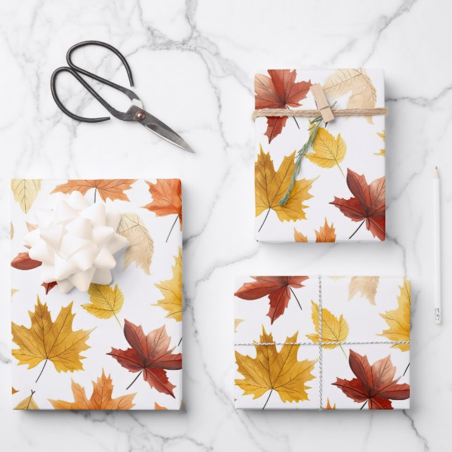 Autumn Fall Leaves Terracotta Brown Boho Pattern  Wrapping Paper Sheet (Front)