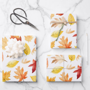 Autumn Fall Leaves Terracotta Brown Boho Pattern  Wrapping Paper Sheet