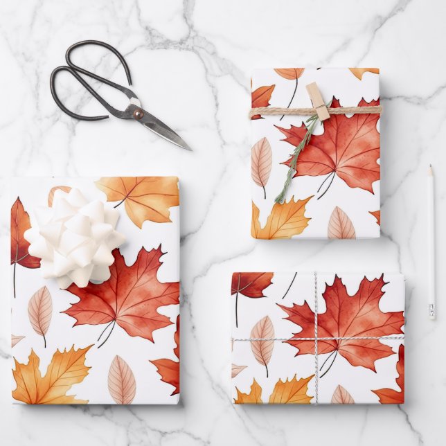 Autumn Fall Leaves Terracotta Brown Boho Pattern  Wrapping Paper Sheet (Front)