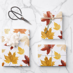 Autumn Fall Leaves Terracotta Brown Boho Pattern  Wrapping Paper Sheet