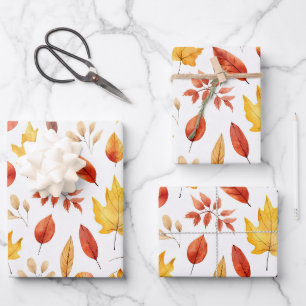 Autumn Fall Leaves Terracotta Brown Boho Pattern  Wrapping Paper Sheet