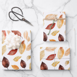 Autumn Fall Leaves Terracotta Brown Boho Pattern  Wrapping Paper Sheet