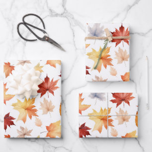 Autumn Fall Leaves Terracotta Brown Boho Pattern  Wrapping Paper Sheet