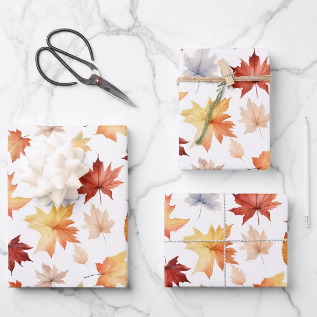 Autumn Fall Leaves Terracotta Brown Boho Pattern  Wrapping Paper Sheet (Front)