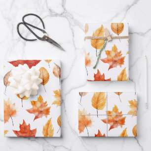 Autumn Fall Leaves Terracotta Brown Boho Pattern  Wrapping Paper Sheet