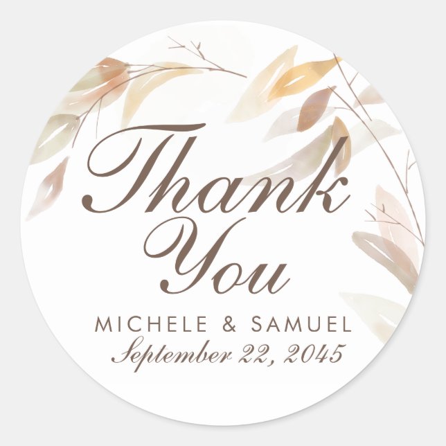 Autumn Fall Leaves Thank You Favour Stickers (Front)