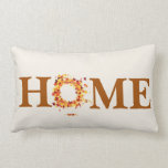 Autumn Fall Leaves Throw Pillow<br><div class="desc">This throw pillow is shown in a off white colour with a autumn fall leaves print design with a home text. 
Customize this pillow or buy as is.</div>