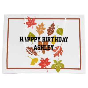 Autumn Fall Leaves Watercolor Orange Green Large Gift Bag