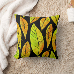 Autumn Fall Leaves Watercolor Pattern Throw Pillow