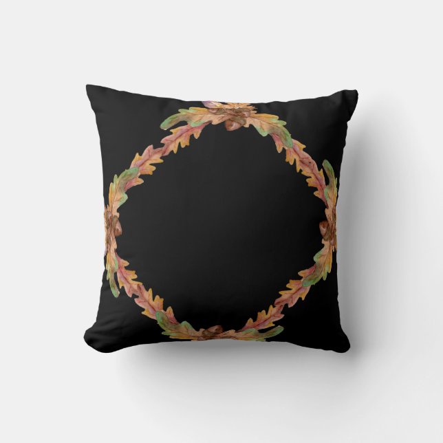 Autumn Fall Leaves wreath frame Pattern Brown Throw Pillow (Front)