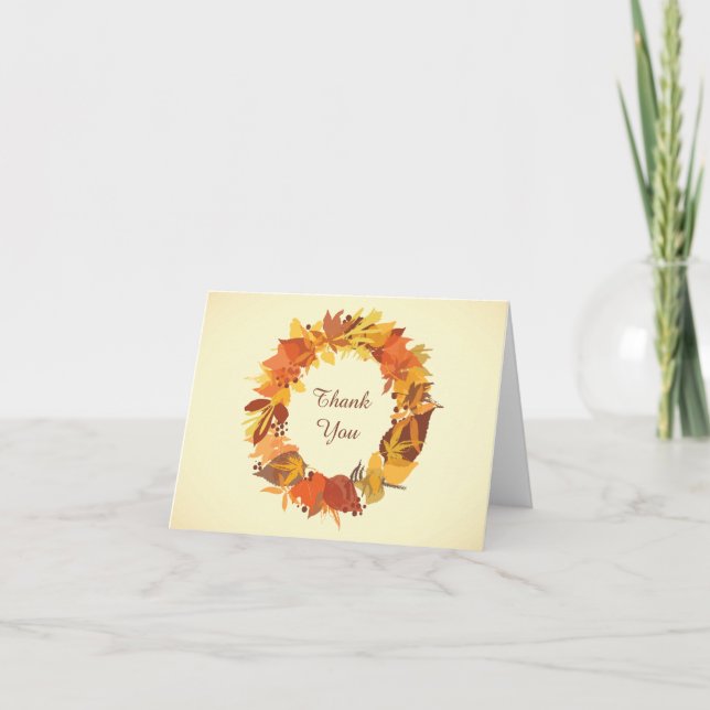 Autumn Fall Leaves Wreath Thank You Note Card (Front)
