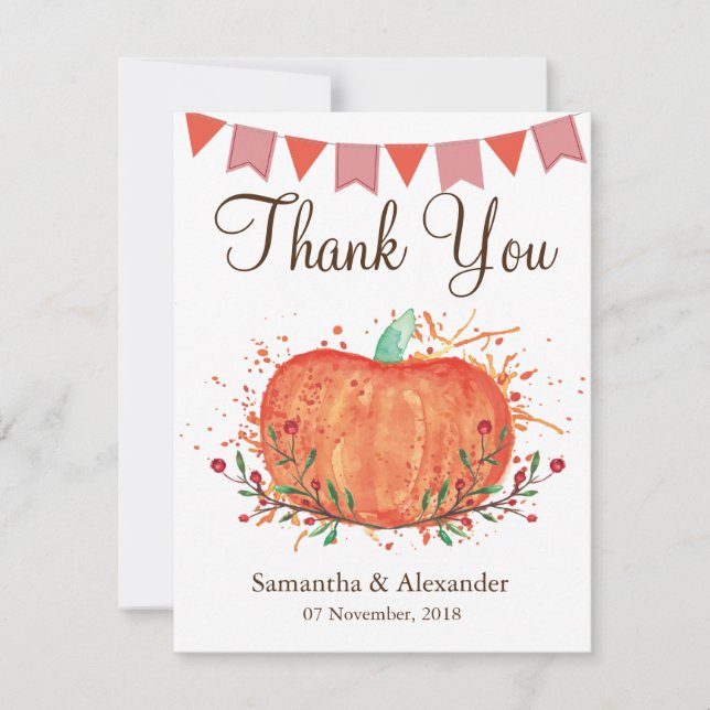 Autumn Fall Little Pumpkin Thank You Card (Front)