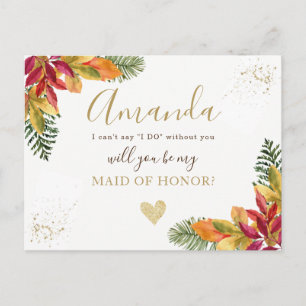 Autumn fall Maid of Honour or BRIDESMAID proposal Invitation Postcard