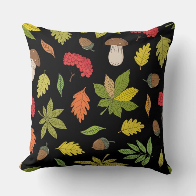 Autumn Fall maple leaf mushroom pattern Throw Pillow (Front)