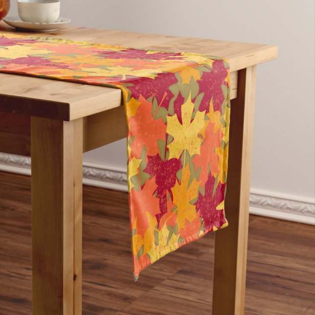 Autumn Fall Maple Leaves Pattern Short Table Runner (In Situ)