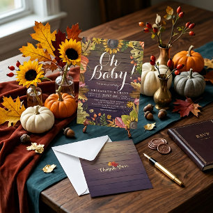 Autumn Fall Maple Leaves Pumpkin Baby Shower Cards