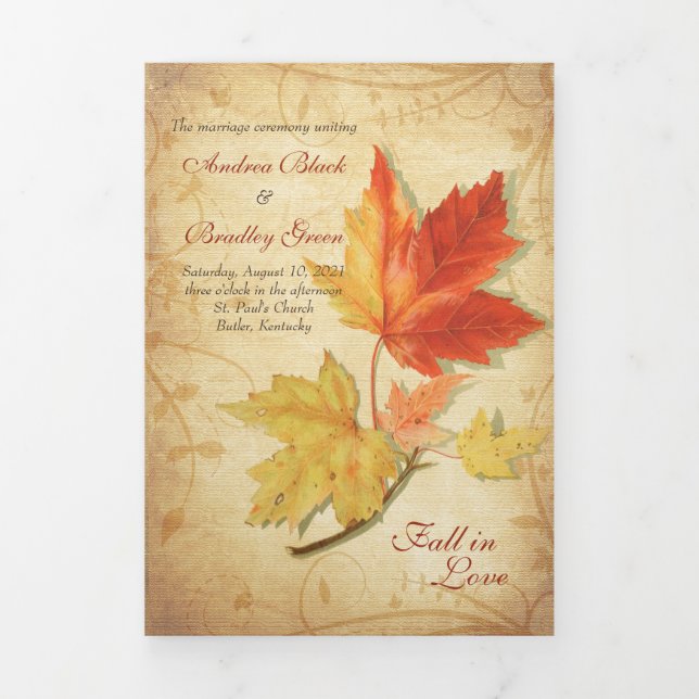 Autumn Fall Maples Leaves Wedding Tri-Fold Program Programme (Cover)