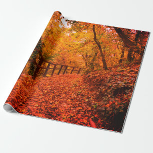 Autumn Fall Modern Gift Wrap Leaves Orange