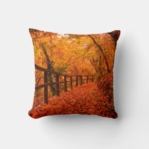 Autumn Fall Modern Leaves Orange Rustic Throw Pillow