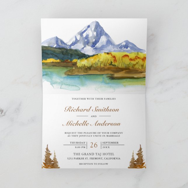 Autumn Fall Mountain Forest Lake QR Code Wedding Invitation (Inside)