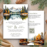 Autumn Fall Mountain Forest Lake QR Code Wedding Invitation<br><div class="desc">Amaze your guests with this all in one forest theme wedding invite featuring beautiful mountains and pine trees with QR code for online RSVP. Simply add your event details on this easy-to-use template to make it a one-of-a-kind invitation.</div>