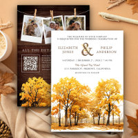 Autumn Fall Oak Trees Forest QR Code Wedding