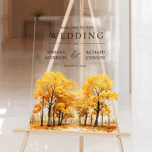 Autumn Fall Oak Trees Forest Wedding Welcome Acrylic Sign