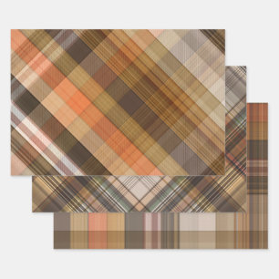 Autumn Fall Orange Brown Checkered Plaid Tartan Wrapping Paper Sheet