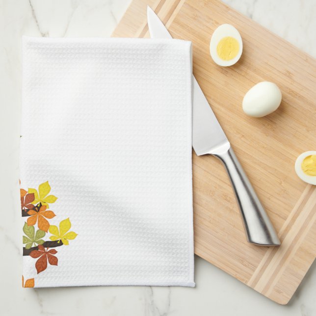 Autumn, Fall Owl with Sunflowers Kitchen Towel (Quarter Fold)