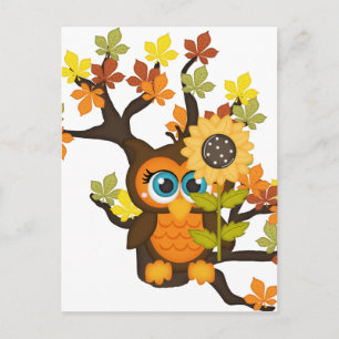 Autumn, Fall Owl with Sunflowers Postcard