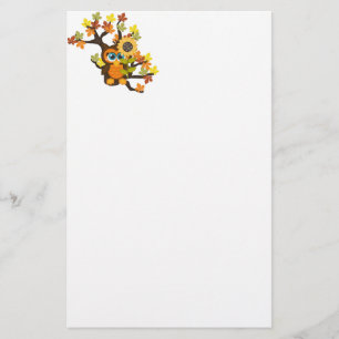 Autumn, Fall Owl with Sunflowers Stationery