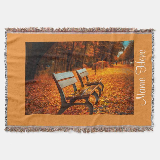 Autumn Fall Peaceful Park Bench Throw Blanket (Front)