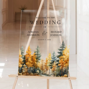 Autumn Fall Pine Trees Wedding Welcome Acrylic Sign