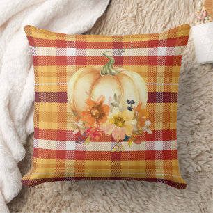 autumn fall plaid throw pillow