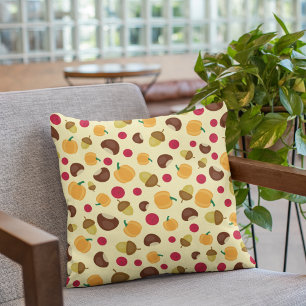 Autumn Fall Pumpkin Acorn Chestnut Berries Pattern Throw Pillow